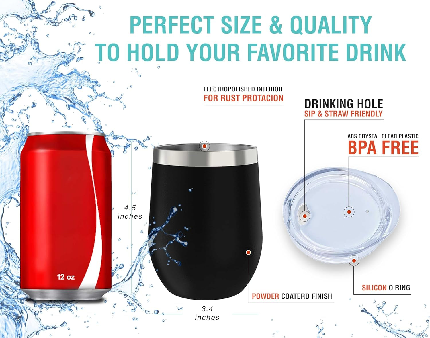 12 Oz Stainless Steel Wine Tumblers 2 Pack & 1 Insulated Wine Bottle - Double Wall Vacuum Insulated Wine Glasses Cups with Lids and Straws Set Keeping Cold & Hot Gift Set