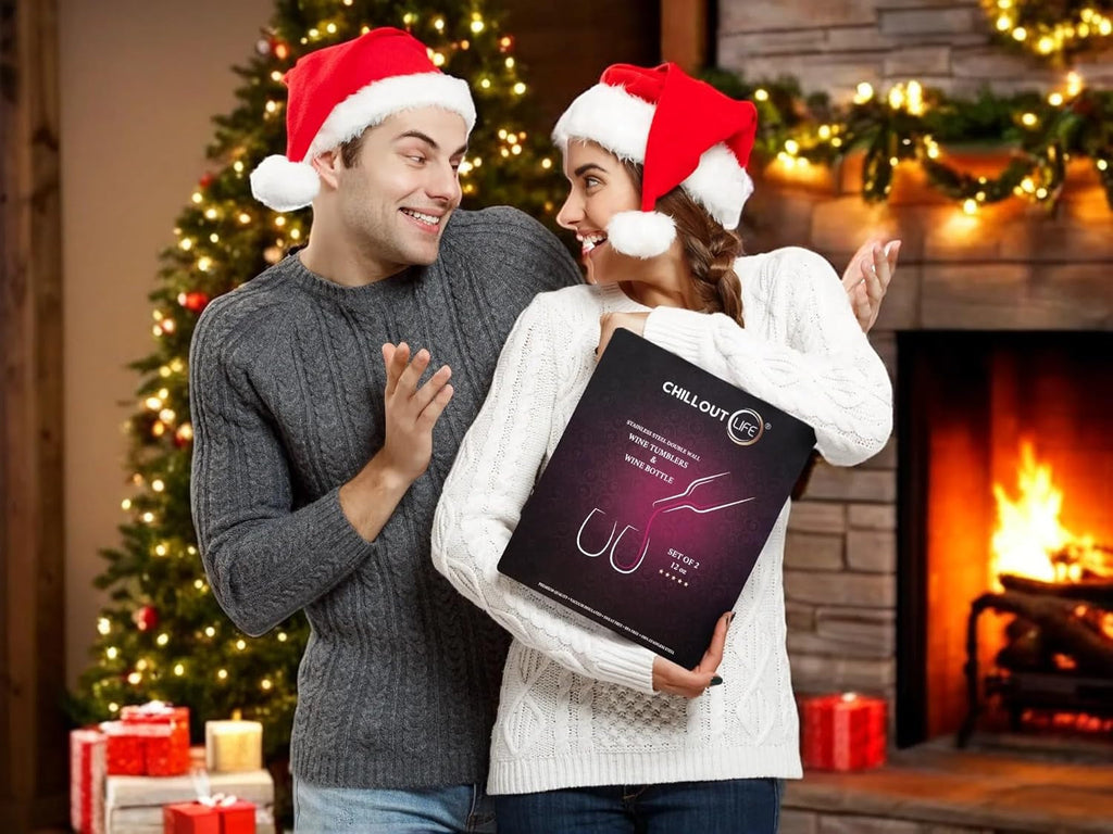 12 Oz Stainless Steel Wine Tumblers 2 Pack & 1 Insulated Wine Bottle - Double Wall Vacuum Insulated Wine Glasses Cups with Lids and Straws Set Keeping Cold & Hot Gift Set