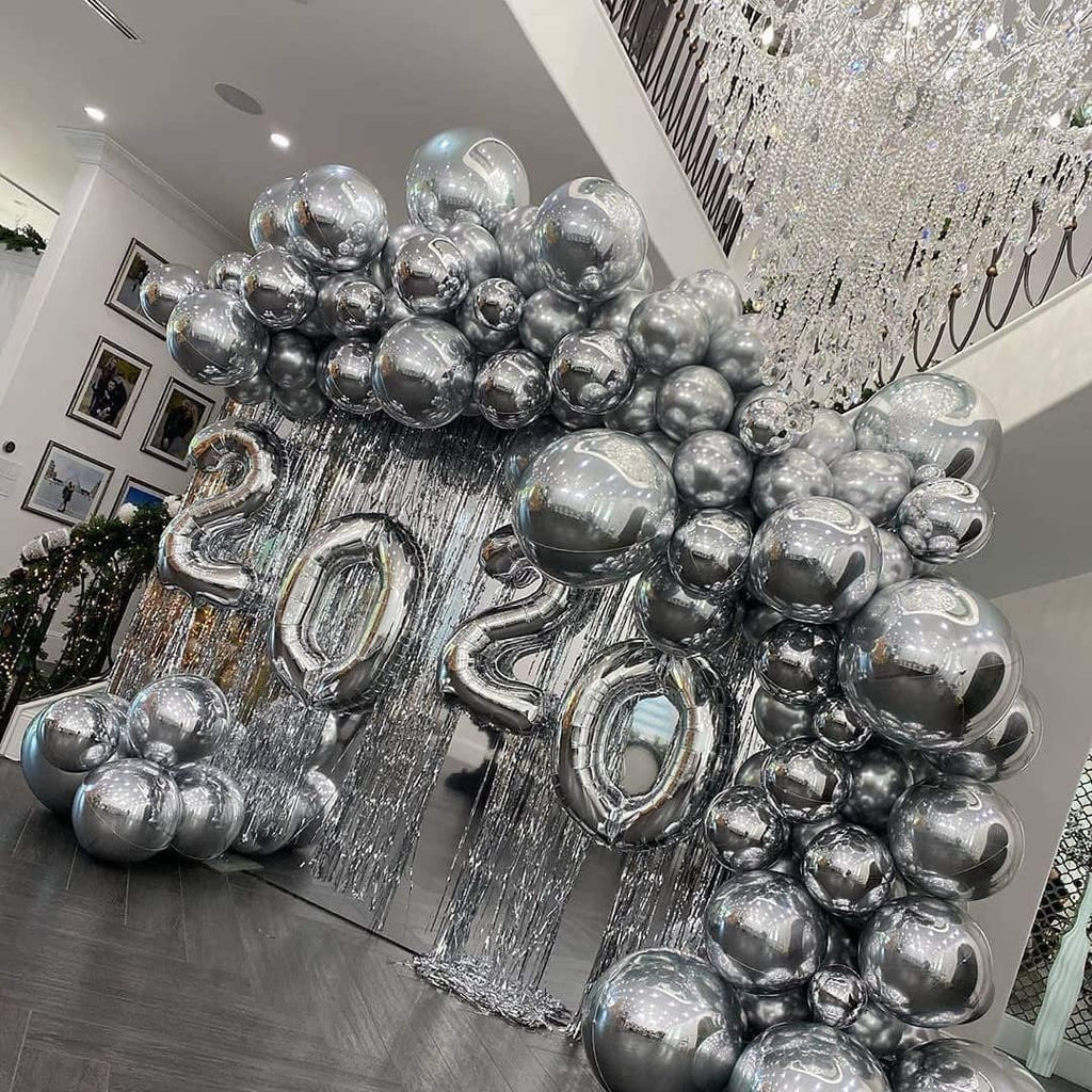 100Pcs Metallic Silver Latex Balloons Various Sizes Chrome Balloon 18/12/10/5 Inch Helium Balloon Perfect for Birthday Valentines Baby Shower Bridal Shower Wedding Anniversary Balloons