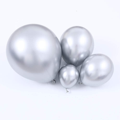 100Pcs Metallic Silver Latex Balloons Various Sizes Chrome Balloon 18/12/10/5 Inch Helium Balloon Perfect for Birthday Valentines Baby Shower Bridal Shower Wedding Anniversary Balloons