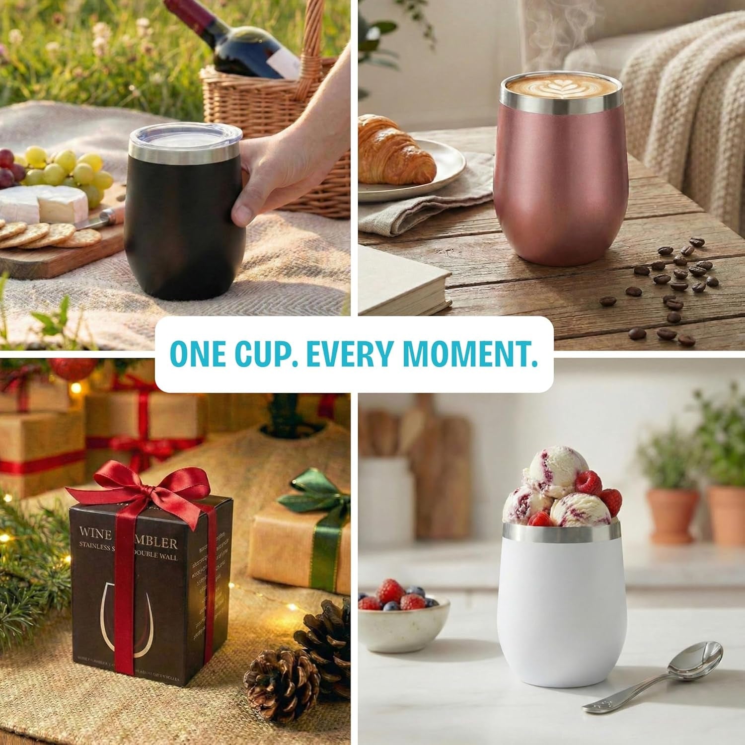 12 Oz Stainless Steel Wine Tumblers 2 Pack & 1 Insulated Wine Bottle - Double Wall Vacuum Insulated Wine Glasses Cups with Lids and Straws Set Keeping Cold & Hot Gift Set