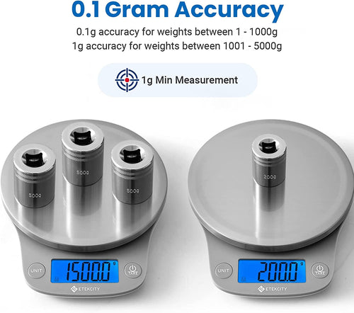 0.1G Food Kitchen Scale, Digital Ounces and Grams for Cooking, Baking, Meal Prep, Dieting, and Weight Loss 11Lb/5Kg 304 Stainless Steel