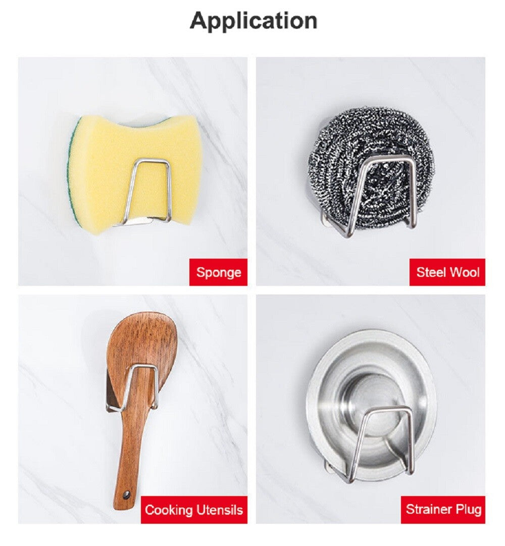 4-Pack Stainless Steel Sink Sponge Holder Adhesive Kitchen Caddy Organizer Set