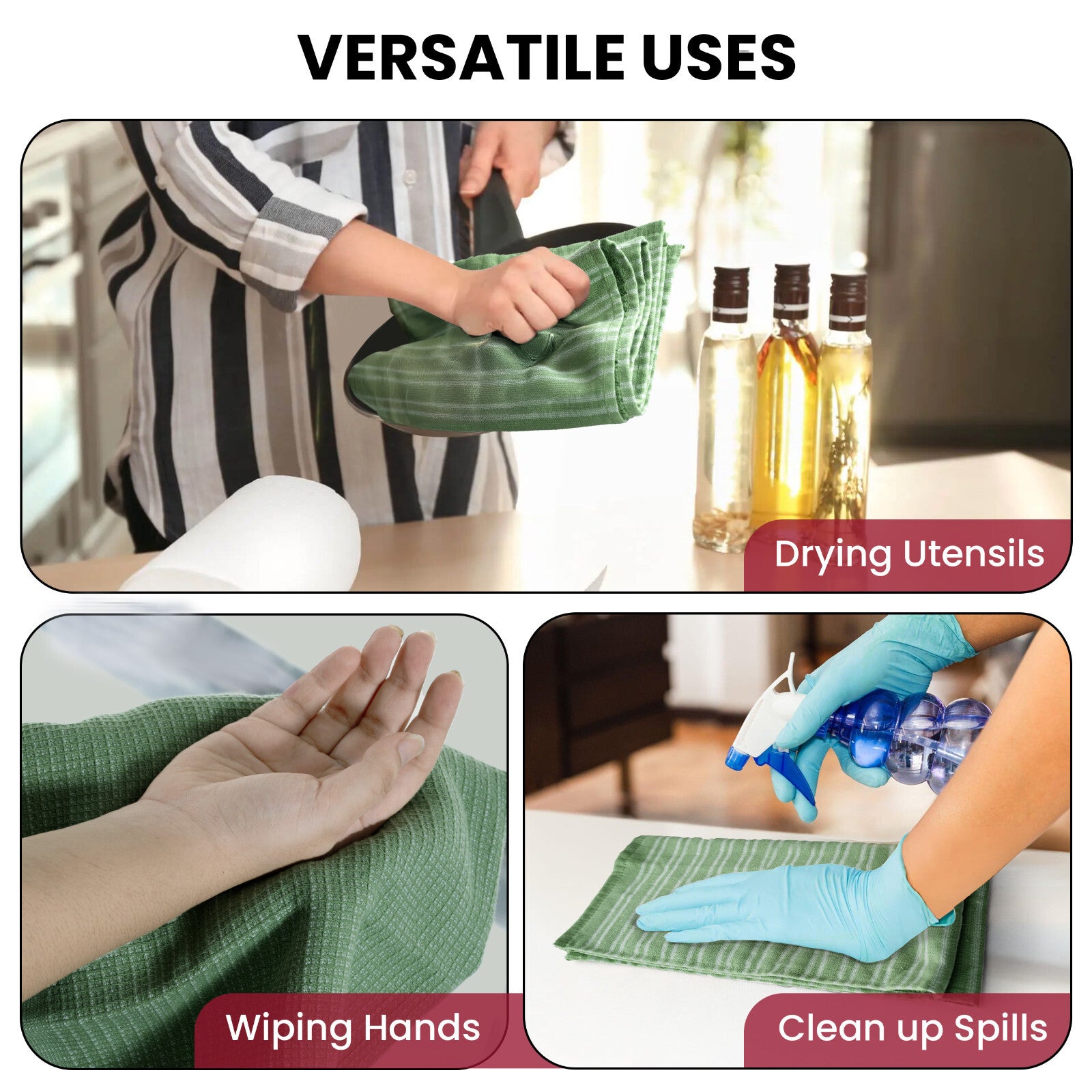 6PC Kitchen Towel Set 100% Cotton Dish Towels 16 x 26 Absorbent Tea Bar Towels