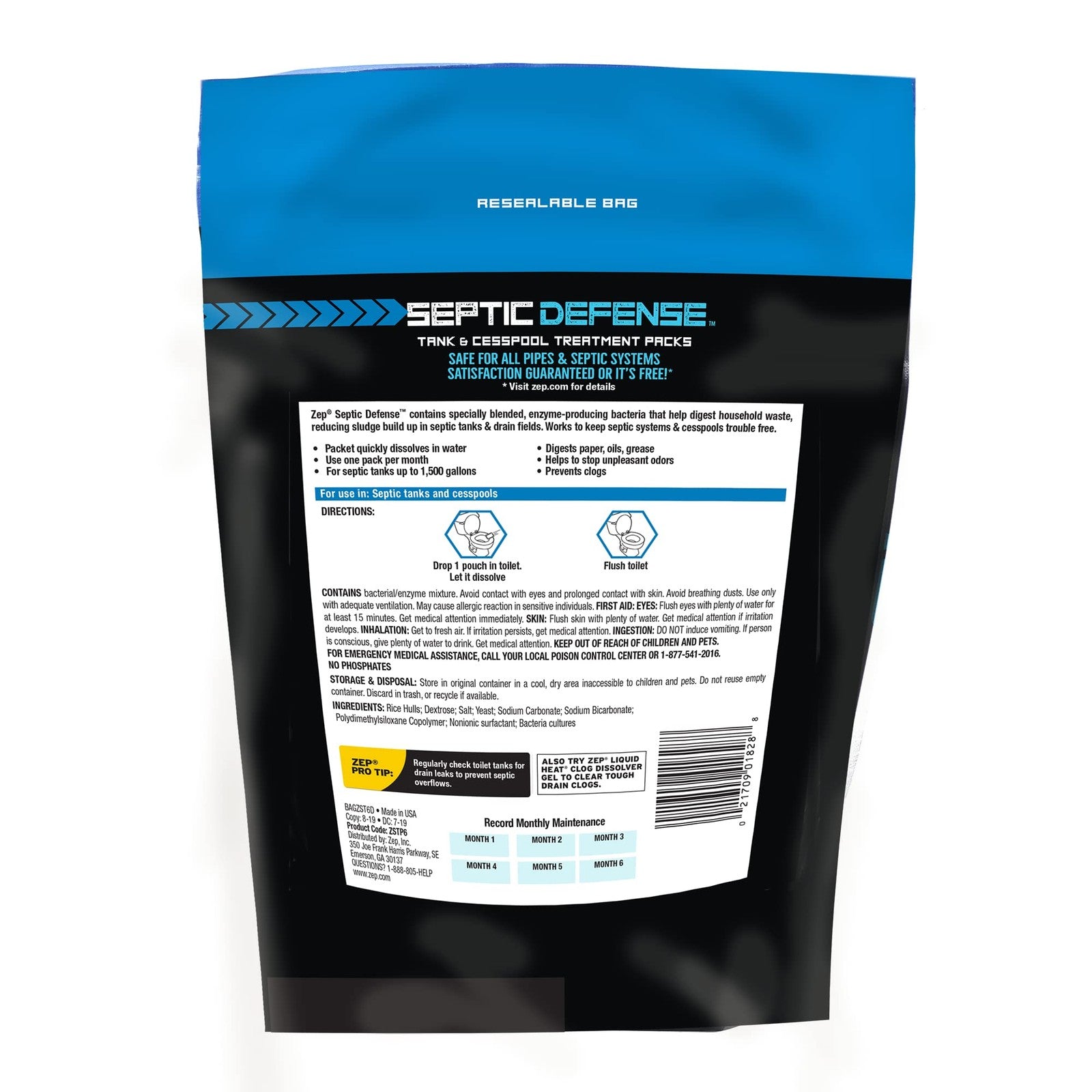 Zep Septic Defense System Treatment Dissolvable Packs - (2 Pack) 1 Year Supply