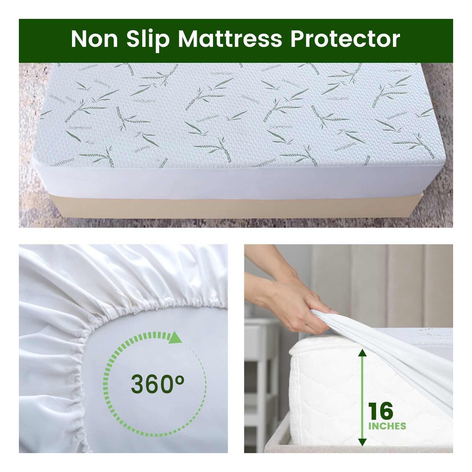 Waterproof Bamboo Mattress Protector Hypoallergenic Breathable Fitted Bed Covers