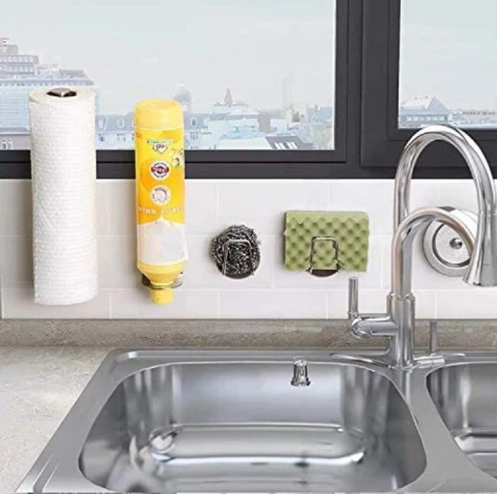 4-Pack Stainless Steel Sink Sponge Holder Adhesive Kitchen Caddy Organizer Set