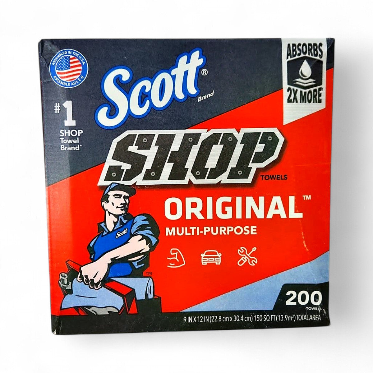 Scott Shop Towels Original Multi-Purpose Rags, Pop-Up Dispenser Box - 200 Sheets