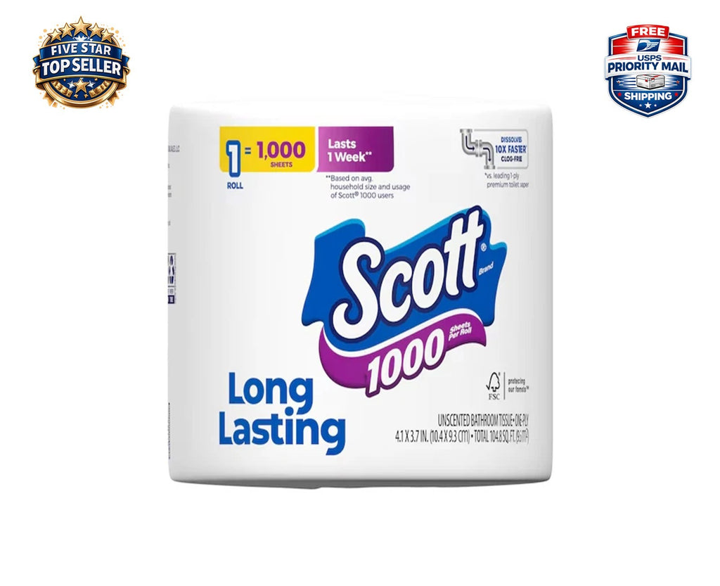 Scott 1000 Toilet Paper, 12 Rolls, 1,000 Sheets per Roll