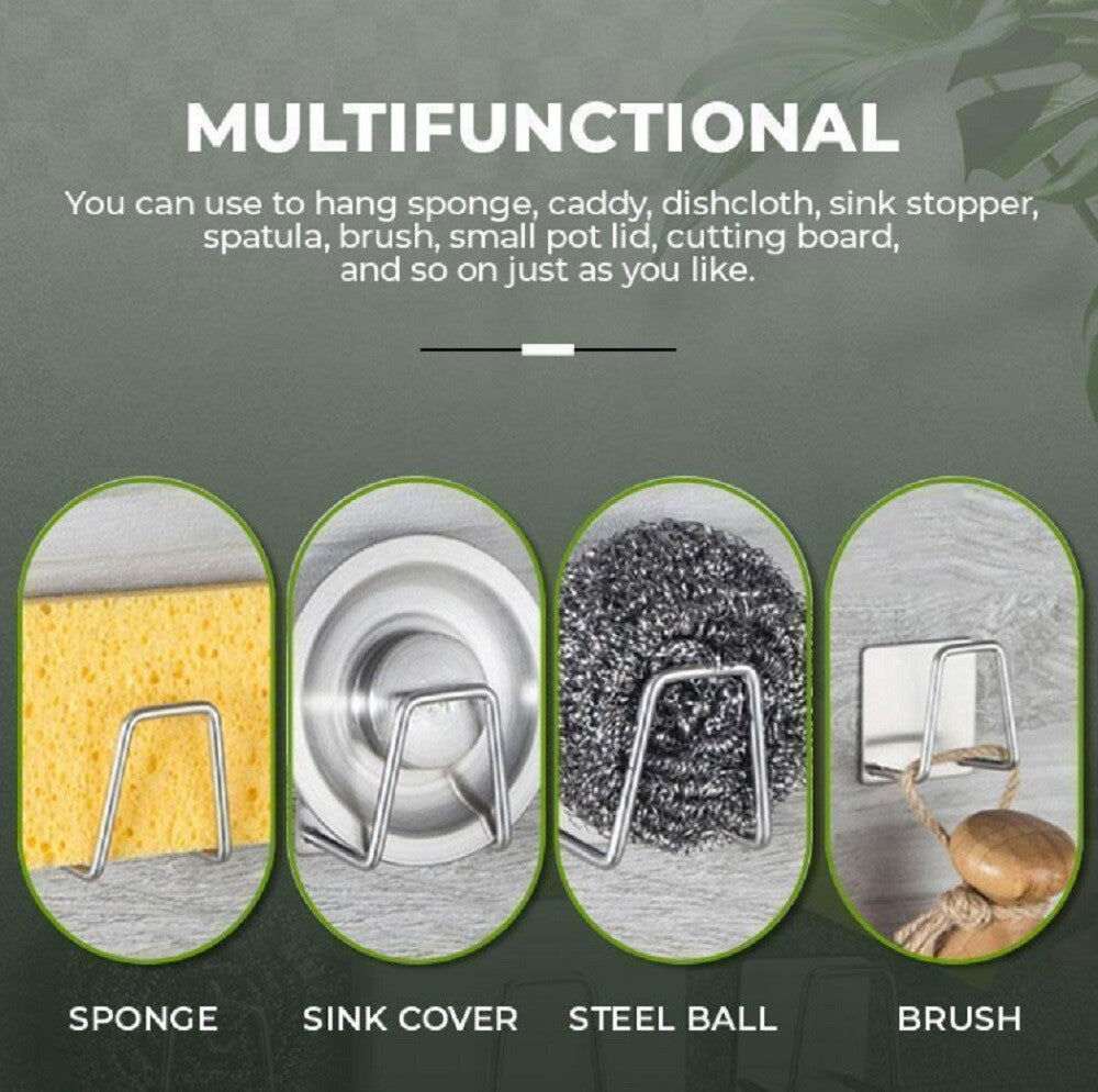 4-Pack Stainless Steel Sink Sponge Holder Adhesive Kitchen Caddy Organizer Set