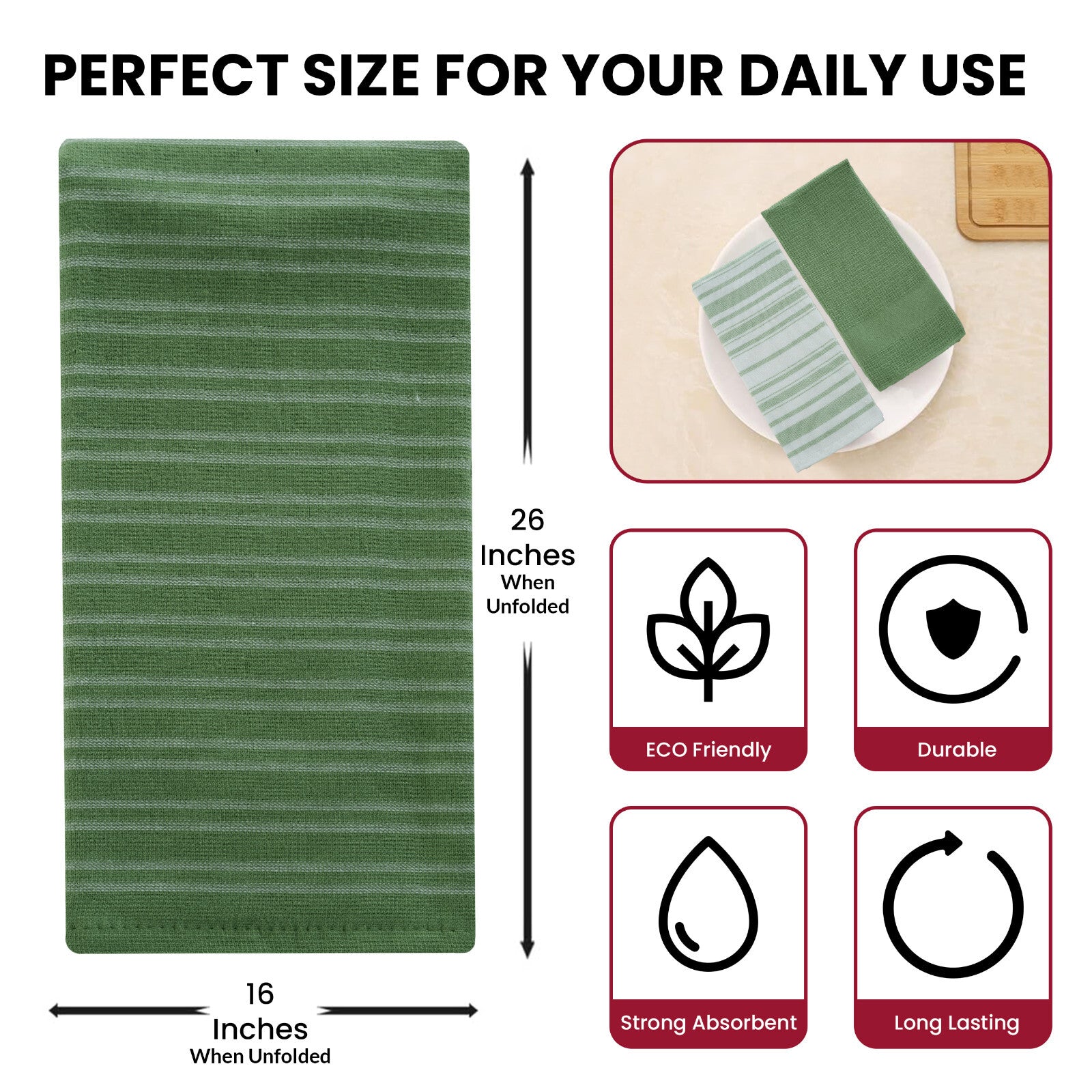 6PC Kitchen Towel Set 100% Cotton Dish Towels 16 x 26 Absorbent Tea Bar Towels