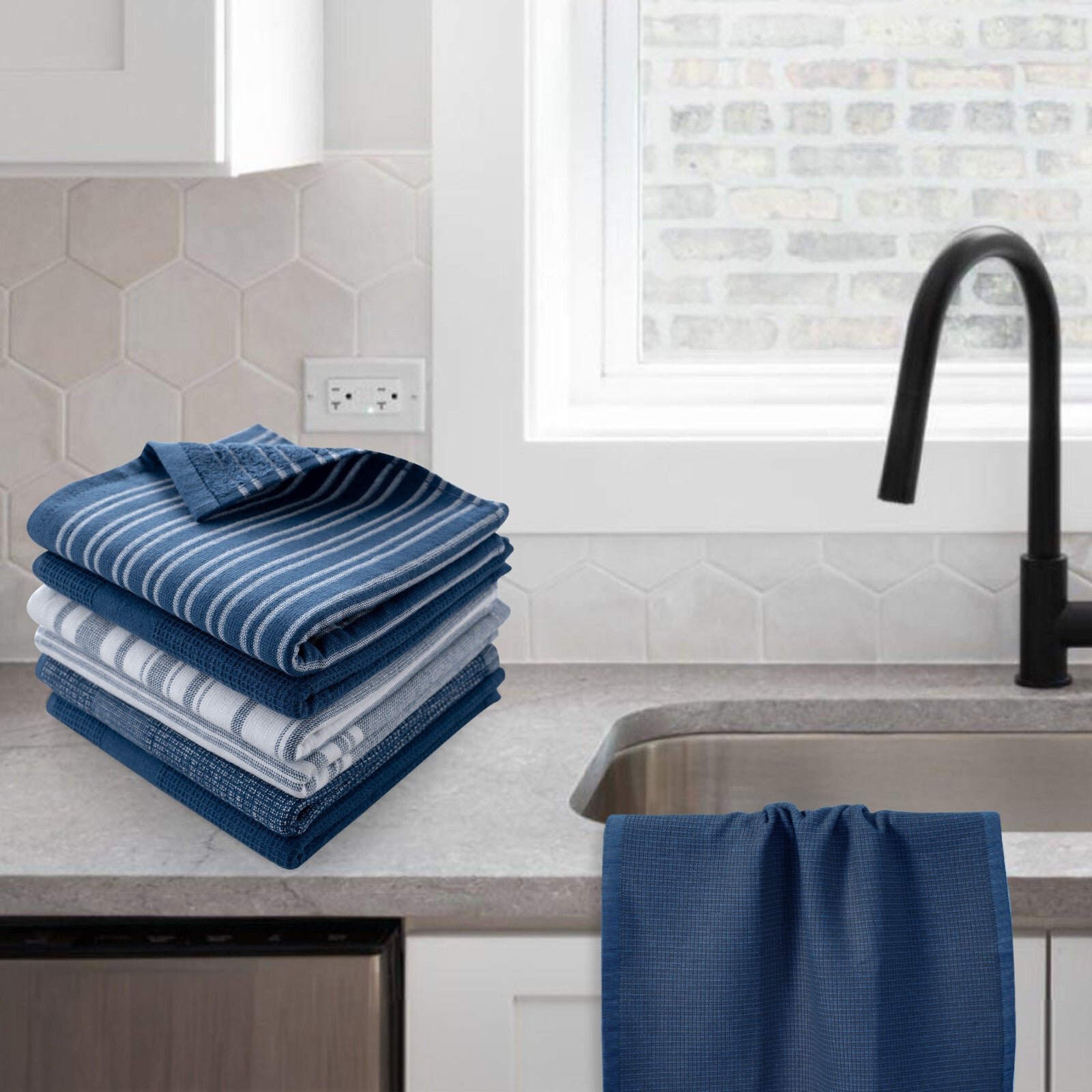 6PC Kitchen Towel Set 100% Cotton Dish Towels 16 x 26 Absorbent Tea Bar Towels