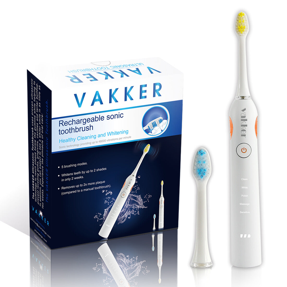 Vakker Ultrasonic Toothbrush Rechargeable Electric Toothbrush 5 Cleaning Modes