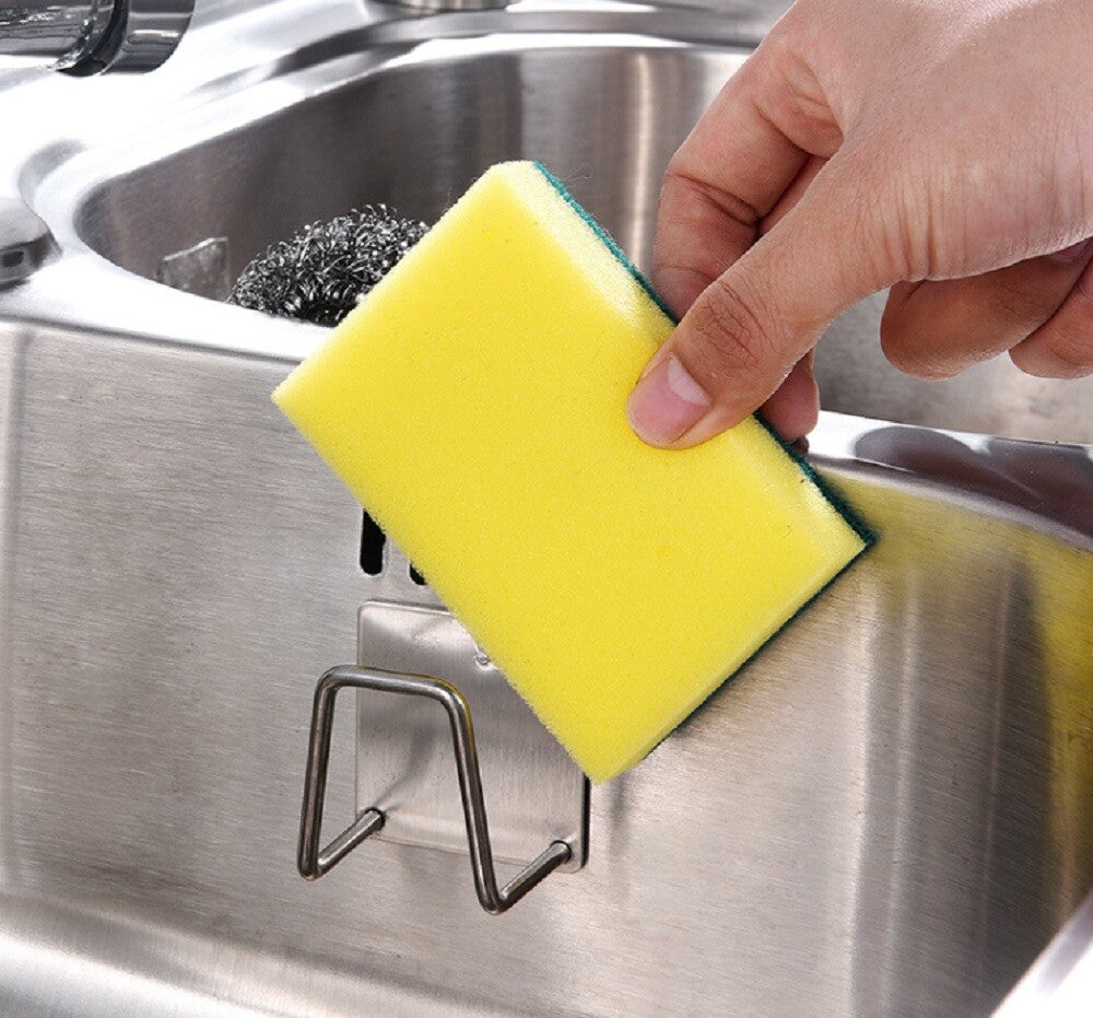 4-Pack Stainless Steel Sink Sponge Holder Adhesive Kitchen Caddy Organizer Set