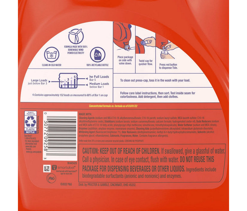 Tide Liquid Laundry Detergent Original 170 fl oz 152 Loads New