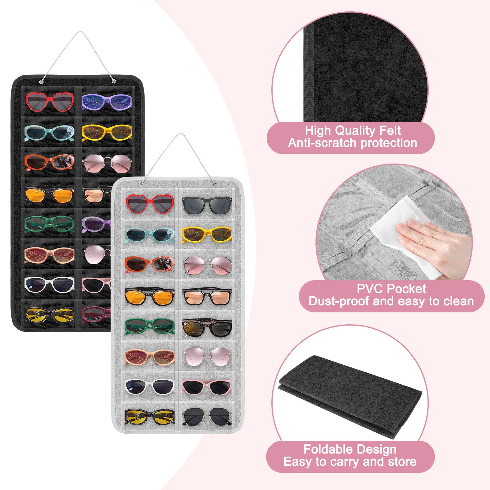 Hanging Sunglasses Organizer Glasses Storage Case Wall Mounted Eyeglasses Holder