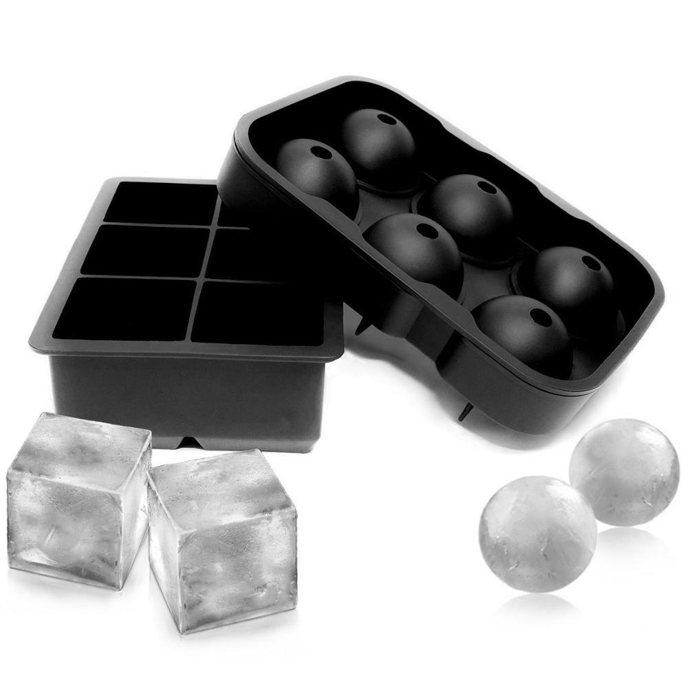 Round or Square Ice Cube Ball Tray Silicone Sphere Mold Bar Whiskey Cocktails