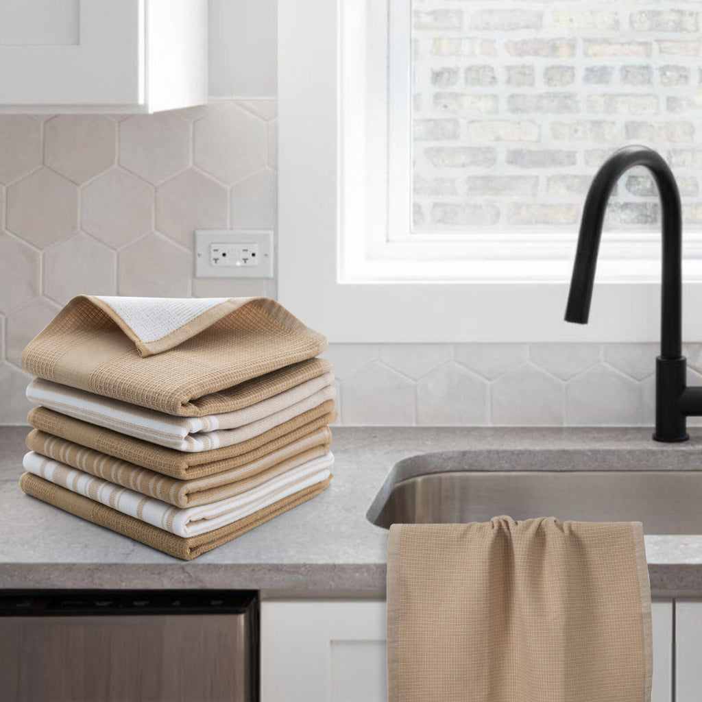 6PC Kitchen Towel Set 100% Cotton Dish Towels 16 x 26 Absorbent Tea Bar Towels