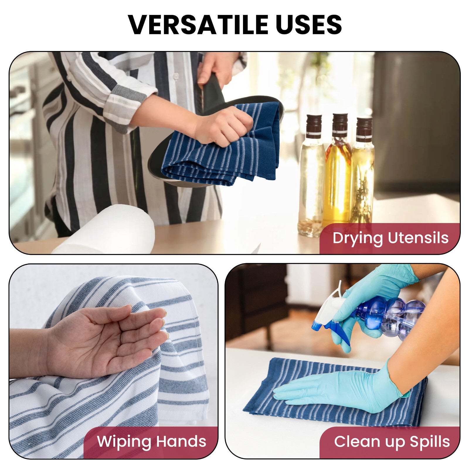 6PC Kitchen Towel Set 100% Cotton Dish Towels 16 x 26 Absorbent Tea Bar Towels