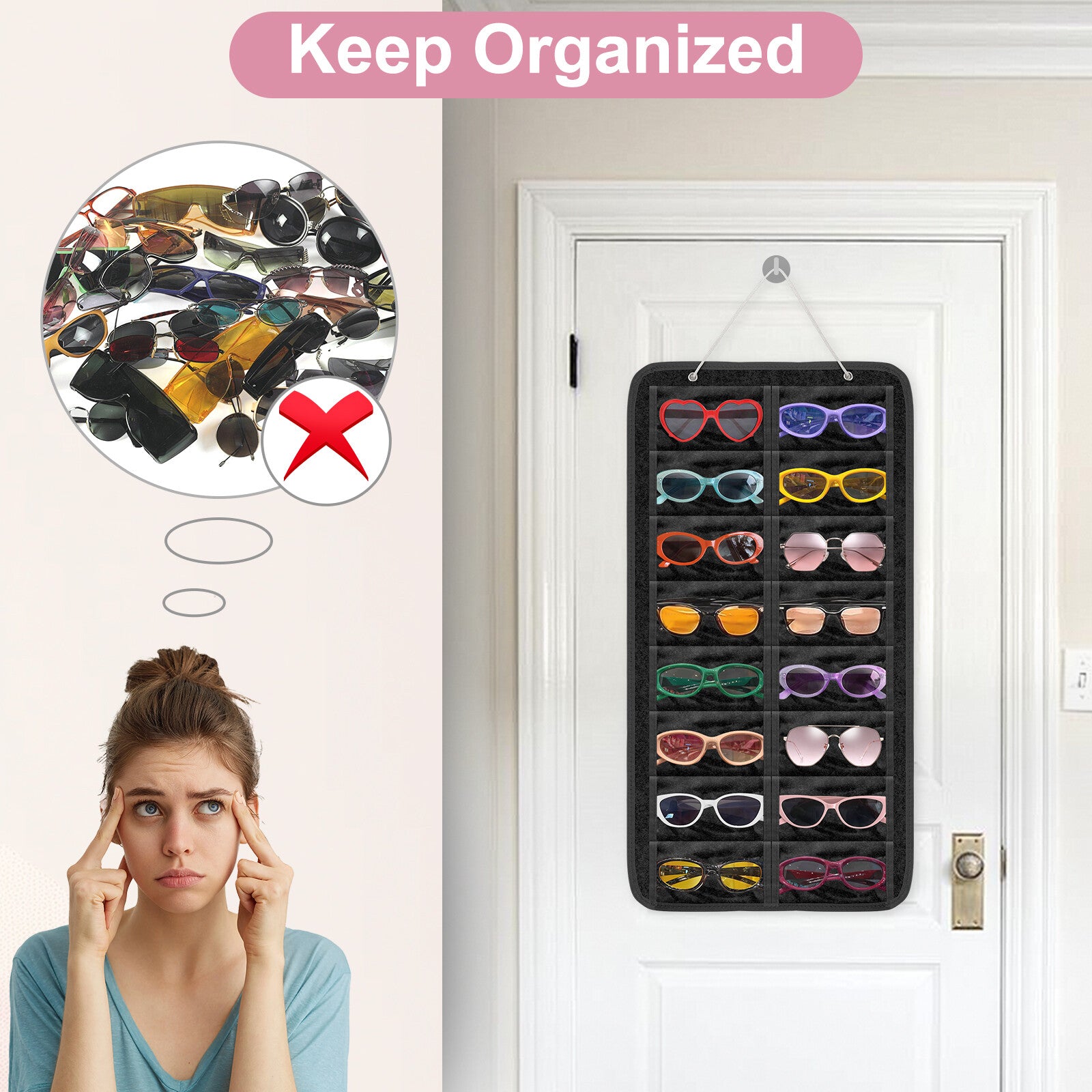 Hanging Sunglasses Organizer Glasses Storage Case Wall Mounted Eyeglasses Holder