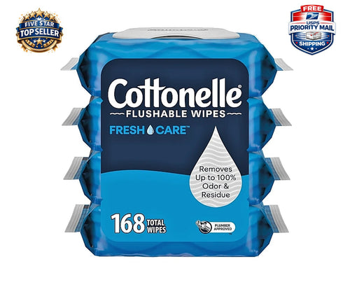Cottonelle Fresh Care Flushable Wipes – 4 Packs of 42 for Happy, Confident Bums!