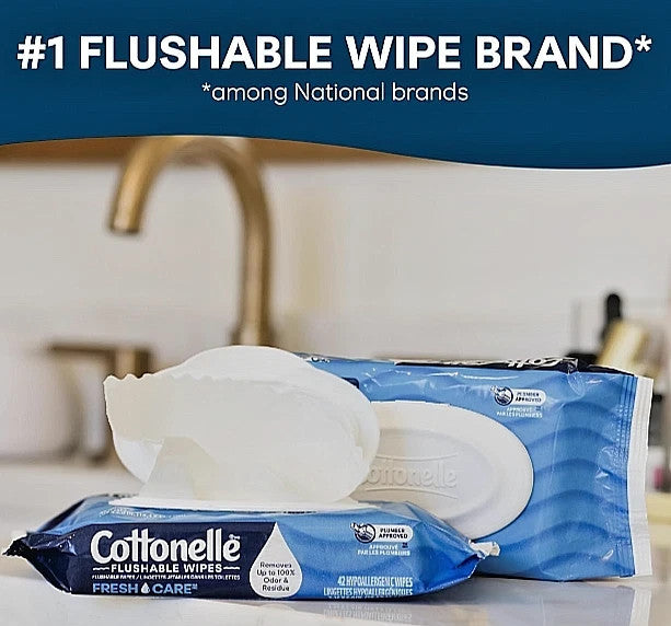 Cottonelle Fresh Care Flushable Wipes – 4 Packs of 42 for Happy, Confident Bums!