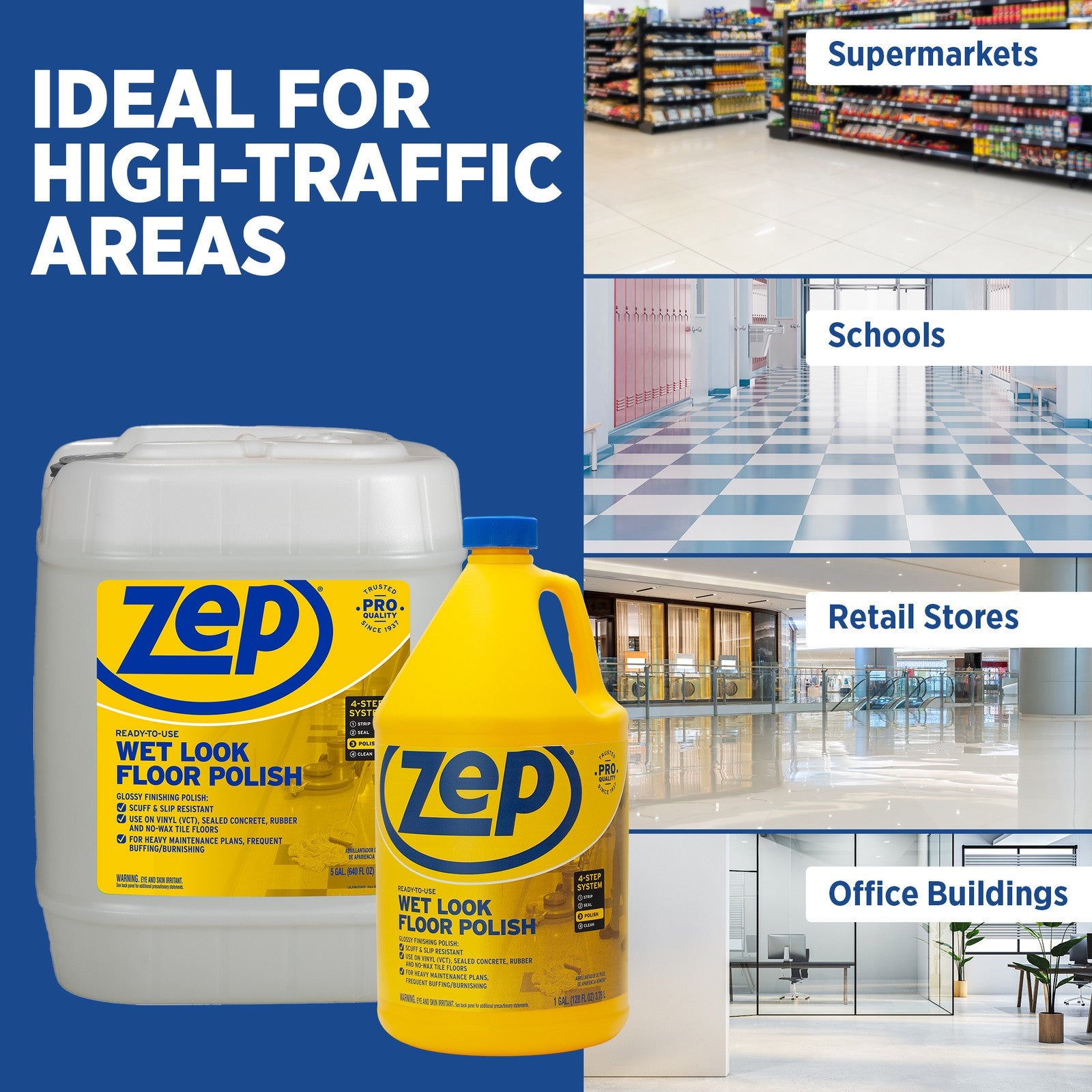 Zep Wet Look Floor Polish - 5 Gallon (1 Pail) ZUWLFF5G