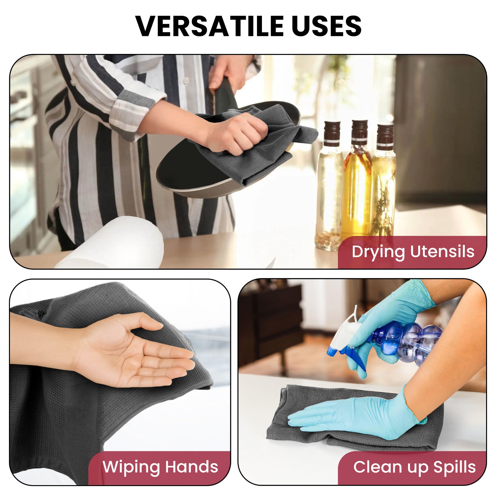 6PC Kitchen Towel Set 100% Cotton Dish Towels 16 x 26 Absorbent Tea Bar Towels