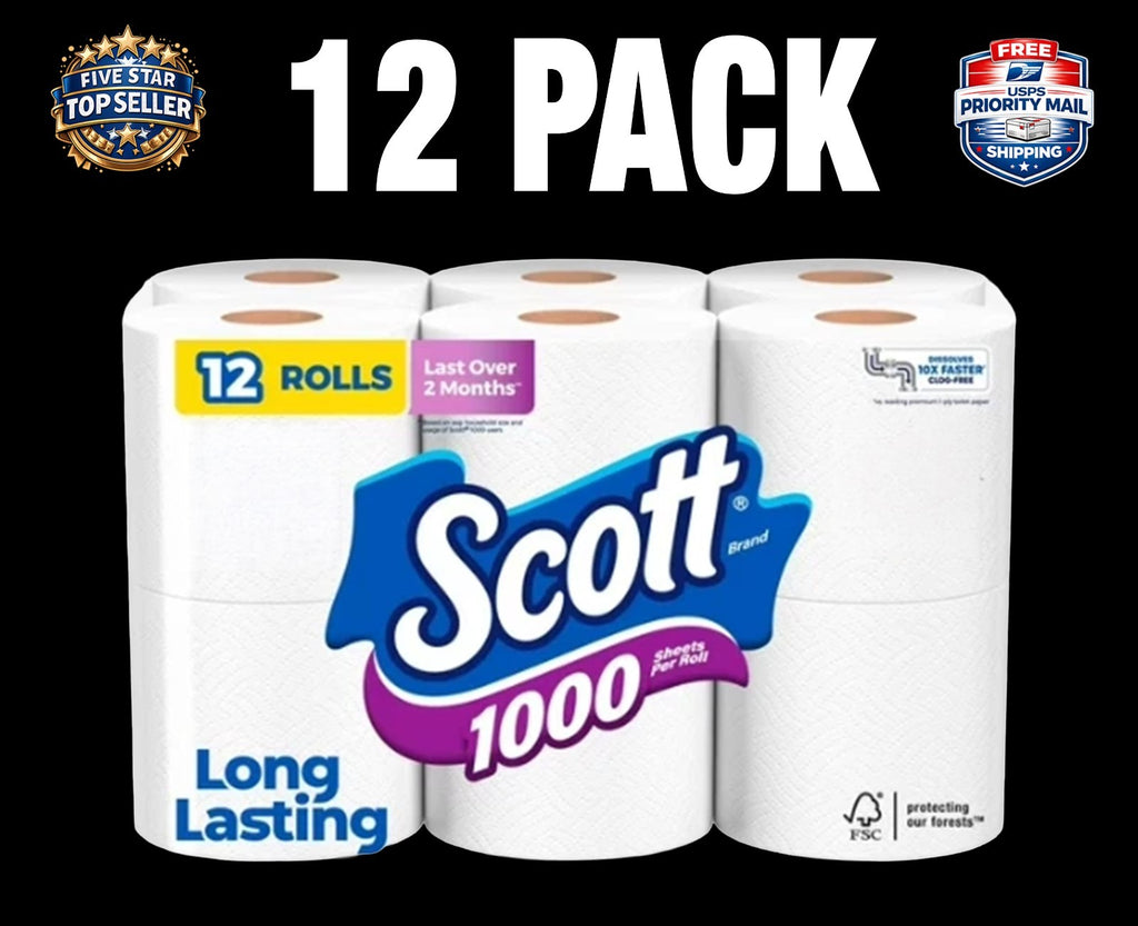 Scott 1000 Toilet Paper, 12 Rolls, 1,000 Sheets per Roll