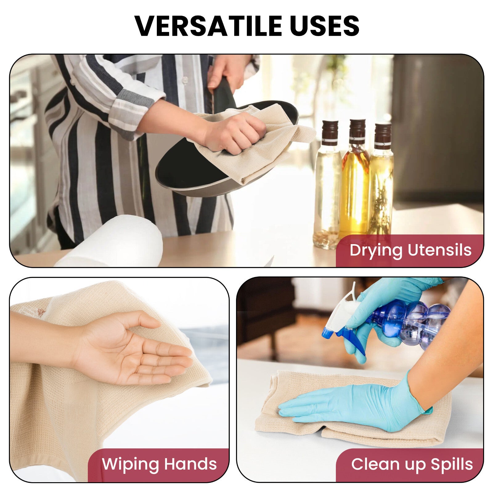 6PC Kitchen Towel Set 100% Cotton Dish Towels 16 x 26 Absorbent Tea Bar Towels