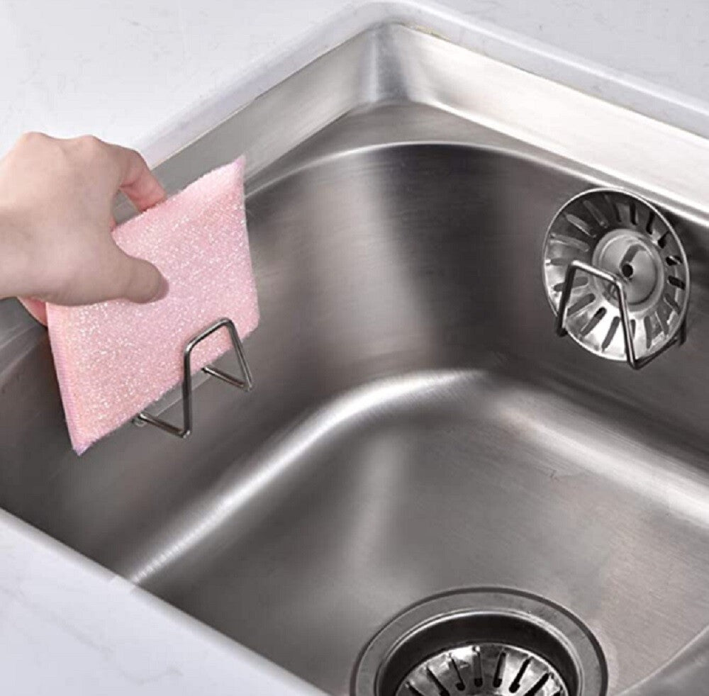 4-Pack Stainless Steel Sink Sponge Holder Adhesive Kitchen Caddy Organizer Set