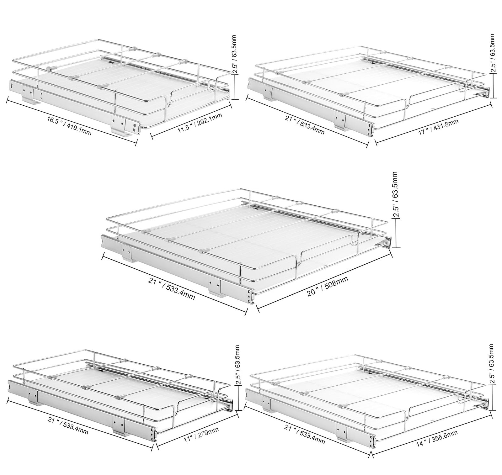 Kitchen Cabinet Pull Out Shelf Organizer Slide Out Drawer Basket 12/13/16/18/22"