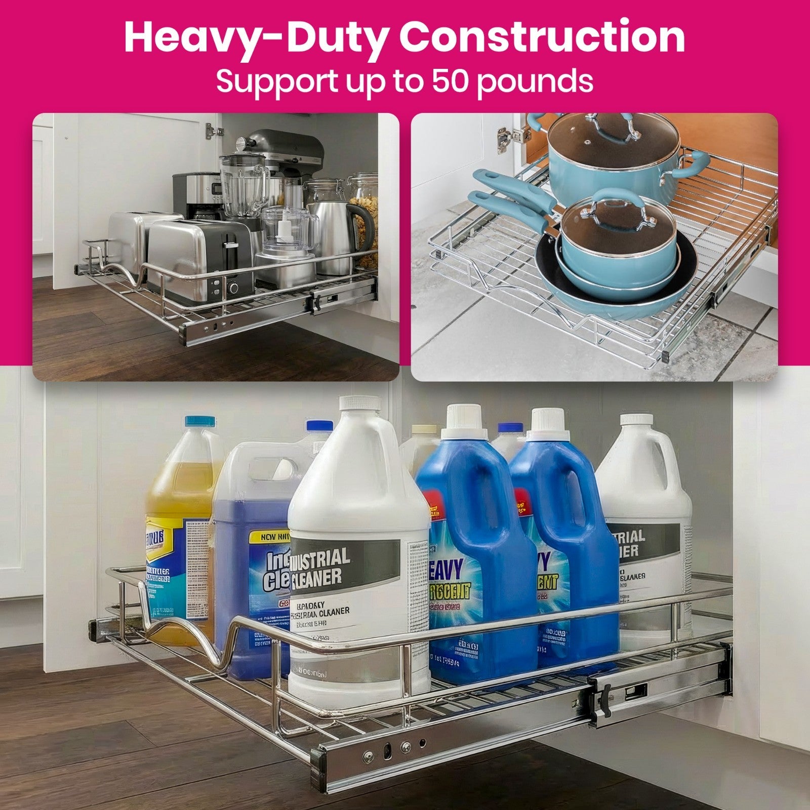 HOLDN' STORAGE Pull Out Cabinet Organizer, Heavy Duty- Lifetime Limited Warranty