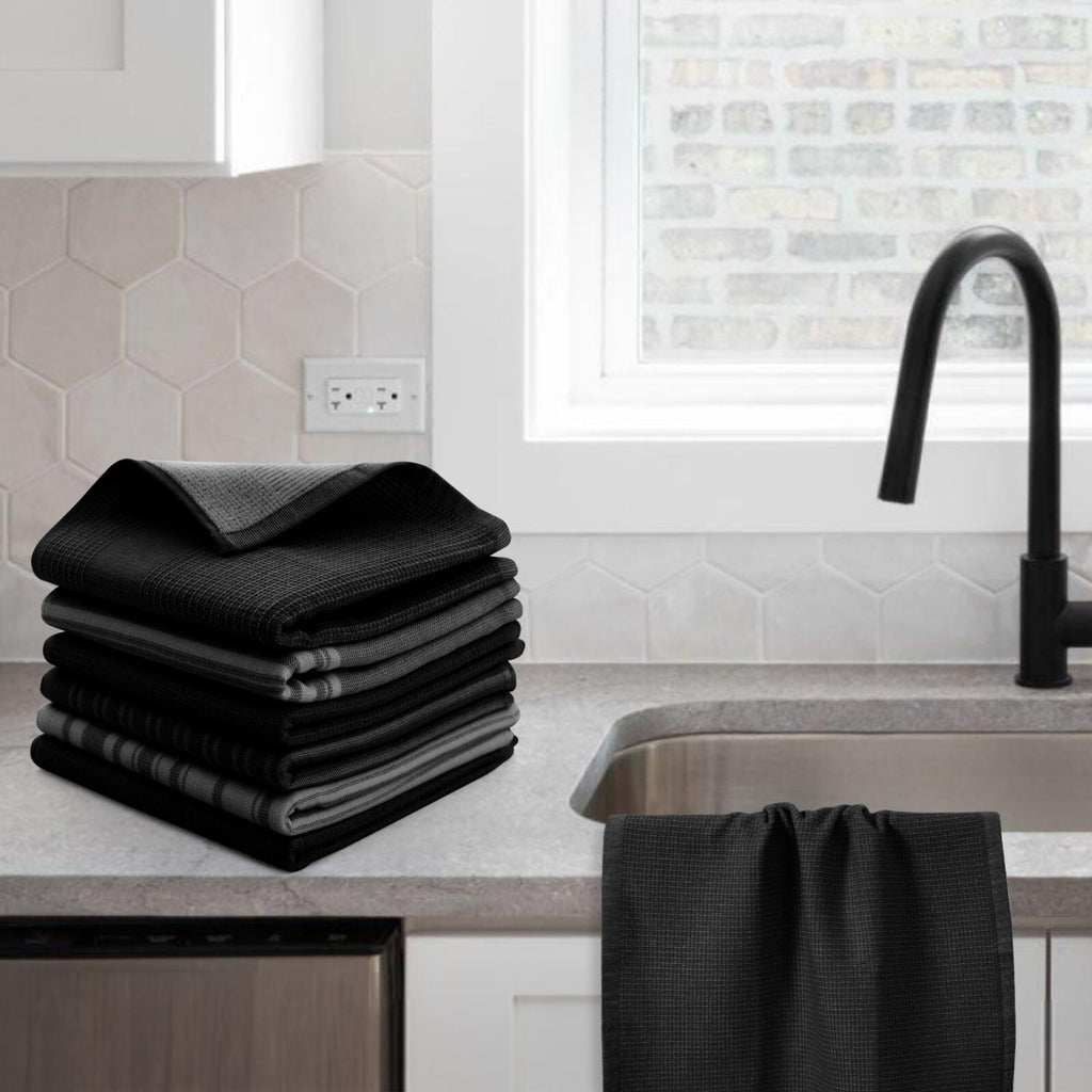 6PC Kitchen Towel Set 100% Cotton Dish Towels 16 x 26 Absorbent Tea Bar Towels