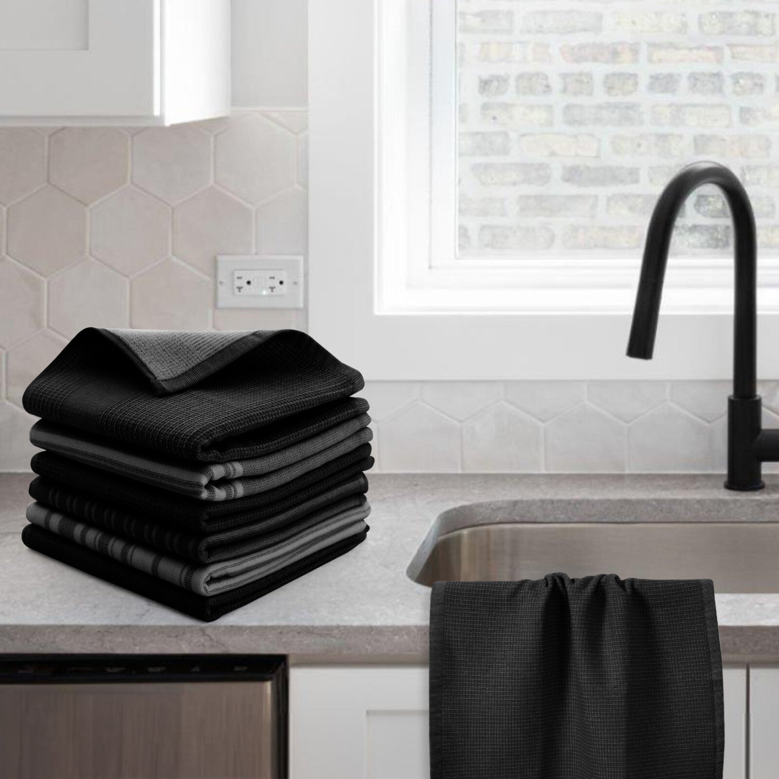 6PC Kitchen Towel Set 100% Cotton Dish Towels 16 x 26 Absorbent Tea Bar Towels