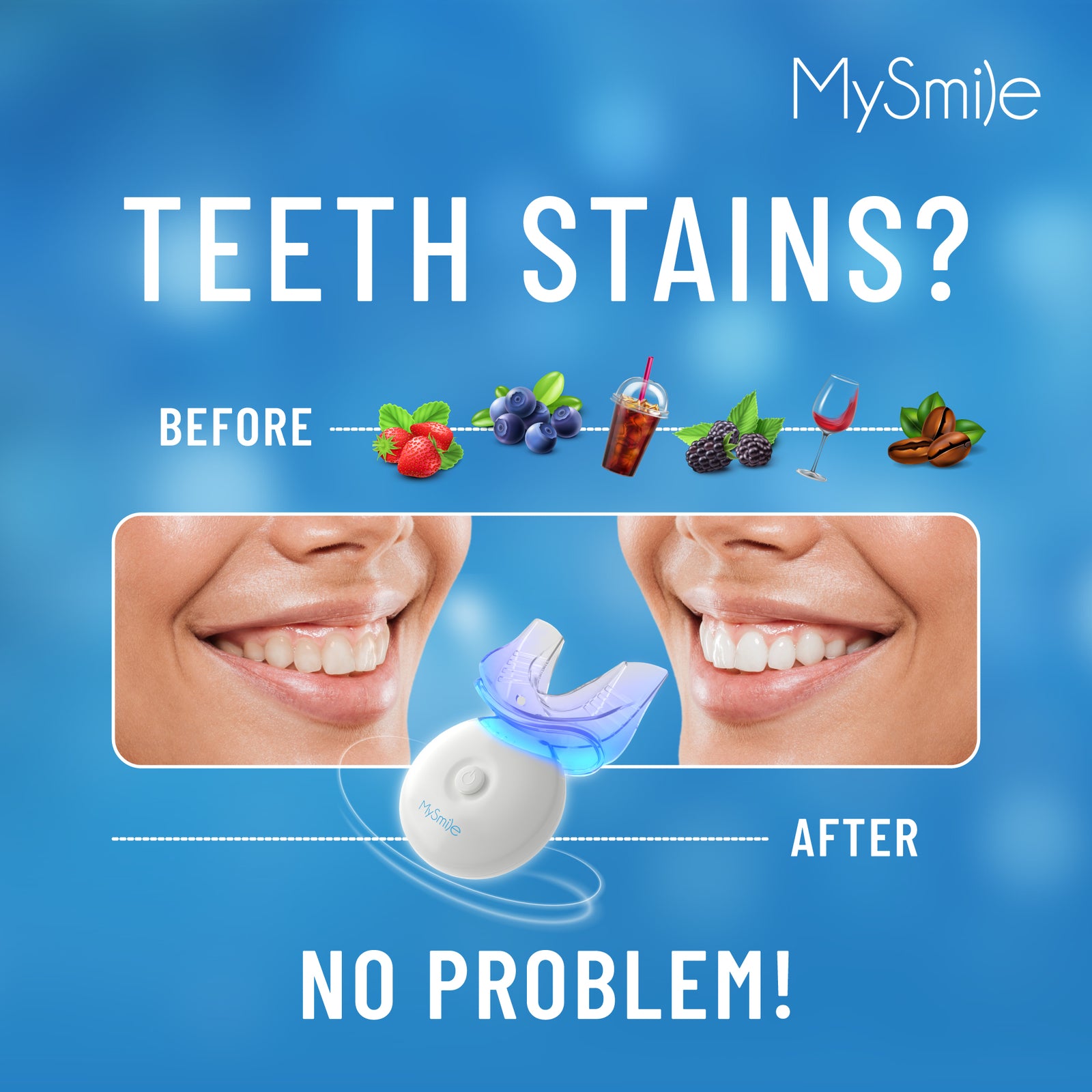 MySmile Teeth Whitening Kit 3ml*3pc Gel Tooth Whitener Bleaching LED Light Tray