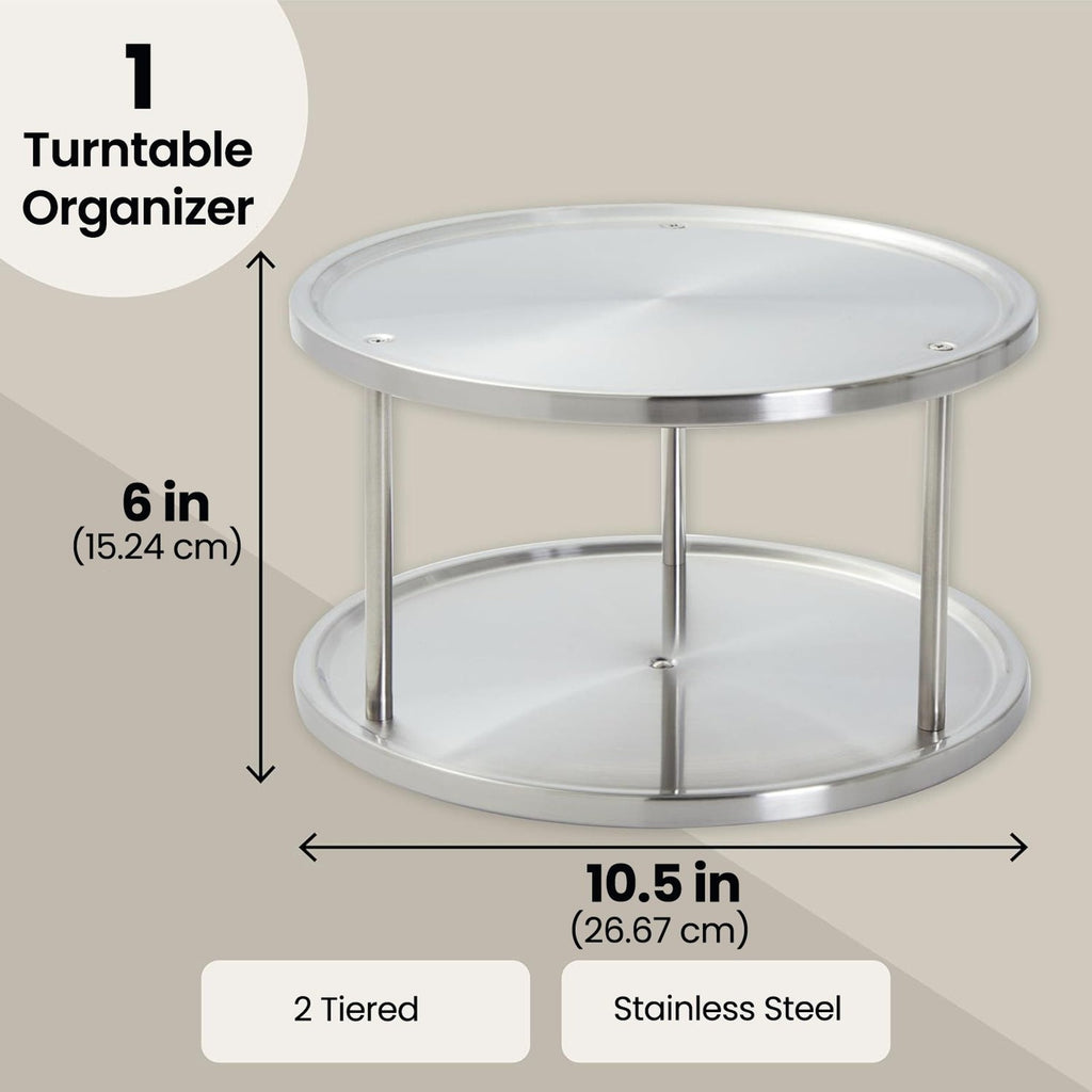2 Tier Lazy Susan 360° Turntable Kitchen Spice Organizer Rack for Cabinet 10.5"