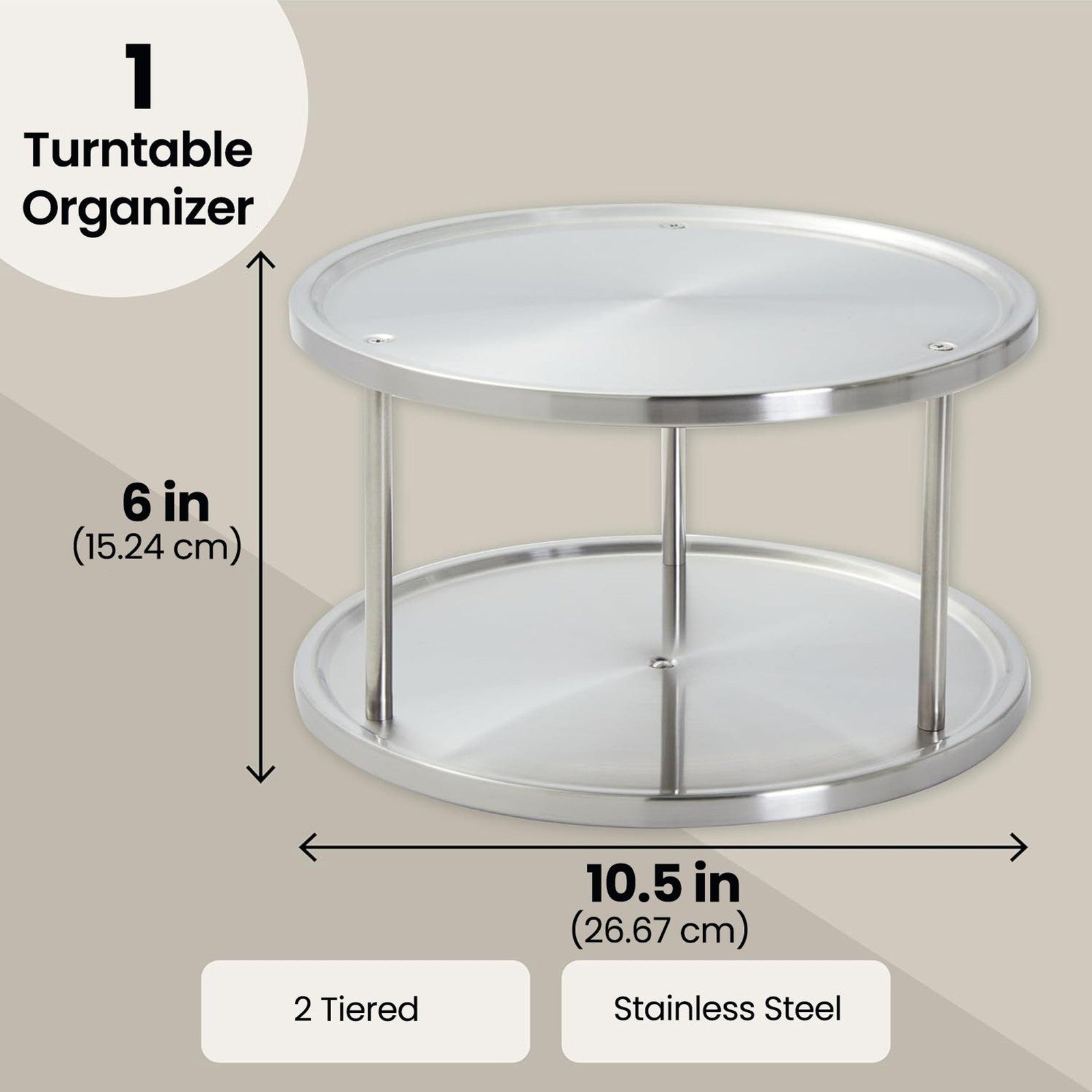 2 Tier Lazy Susan 360° Turntable Kitchen Spice Organizer Rack for Cabinet 10.5"